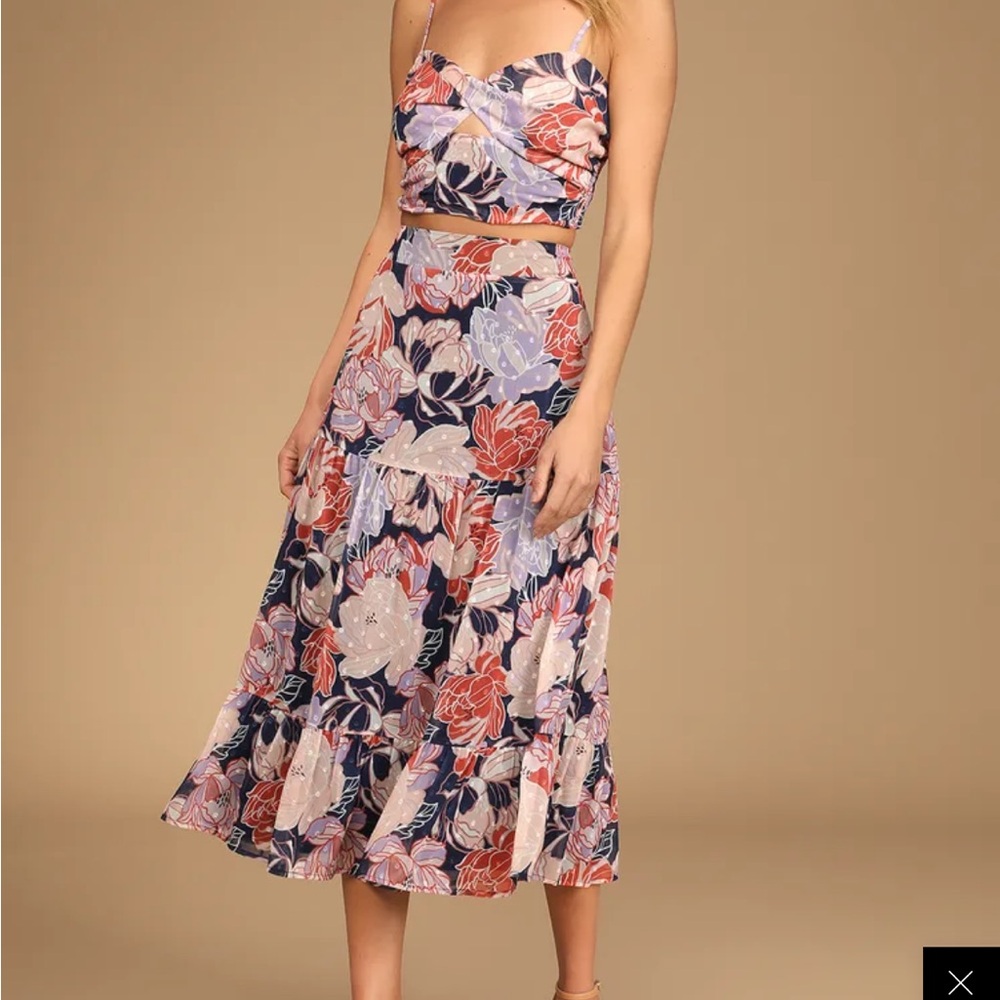 Lulu's Floral Midi Dress - Red and Blue